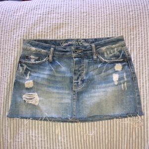 Distressed denim skirt